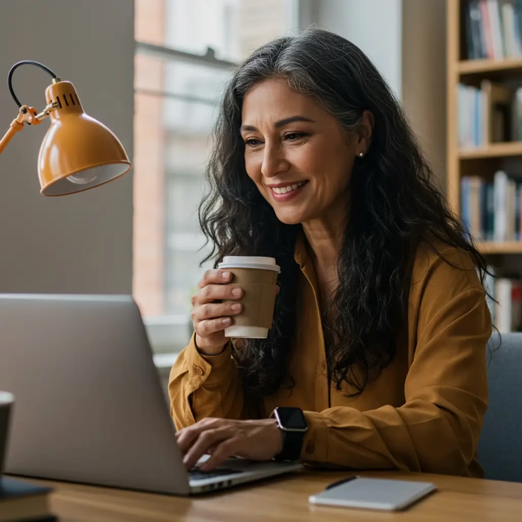 woman with a laptop studying spanish
